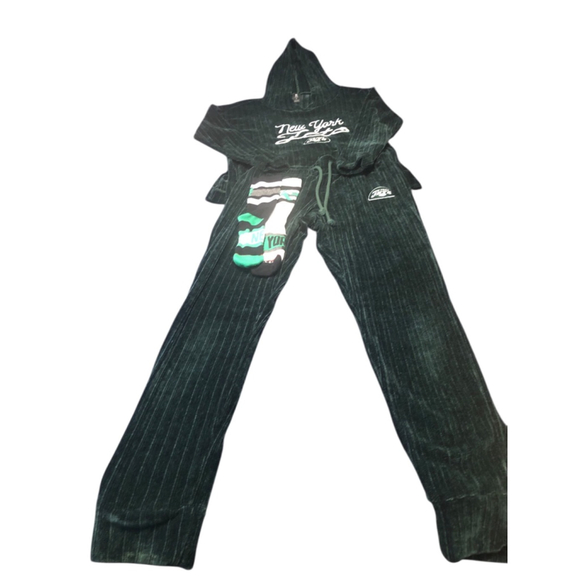 NBL Team Apparel Vintage Ribbed Velour Tracksuit Set Size S Emerald Green - Picture 1 of 12